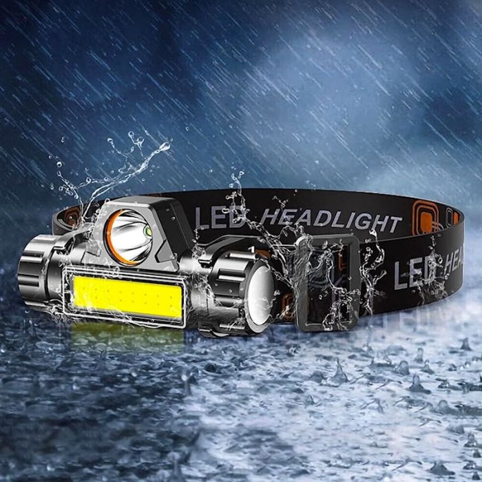 Genopladelig forlygte med LED